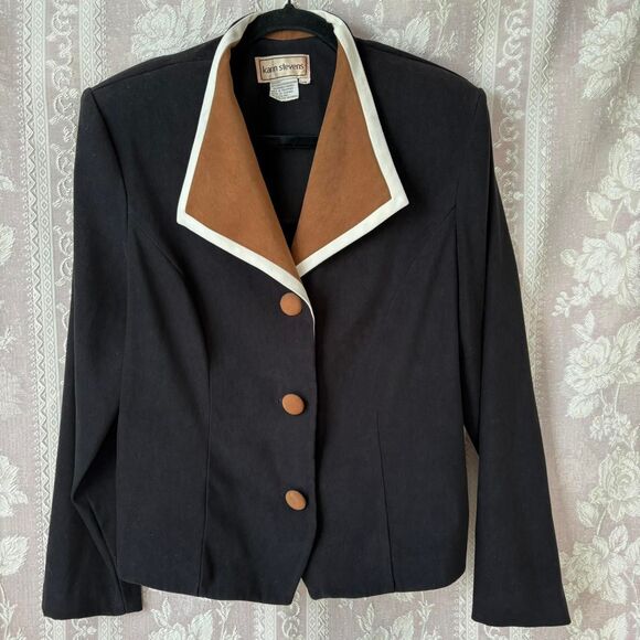 Karin Stevens Vintage Women's Black and Brown Jacket - Picture 2 of 5